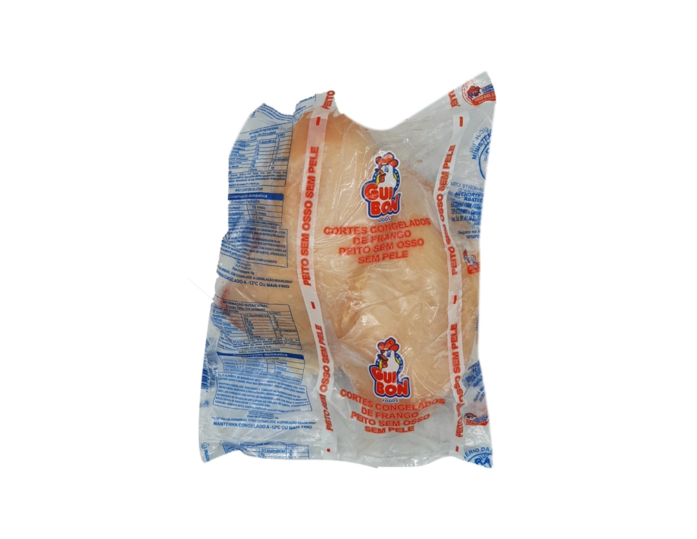 FILÉ DE PEITO DE FRANGO CONGELADO SEM OSSO SEM PELE COM SASSAMI GUIBON (CX 18 KG)